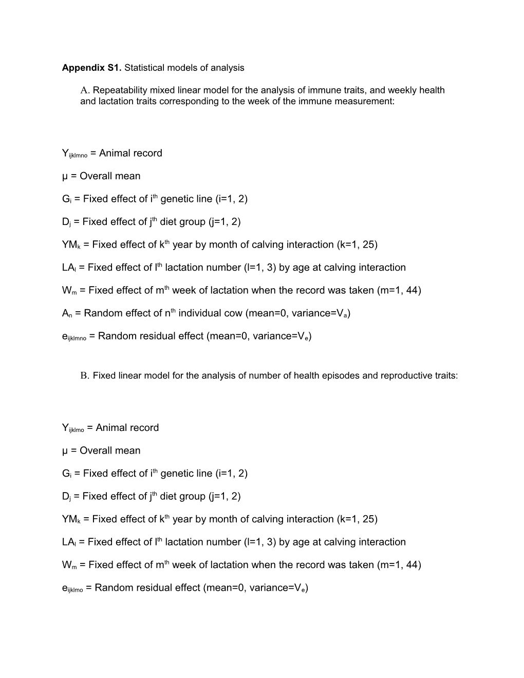 Appendix S1. Statistical Models of Analysis