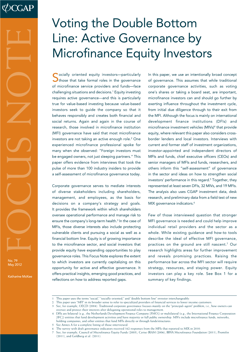 Voting the Double Bottom Line: Active Governance by Microfinance Equity Investors