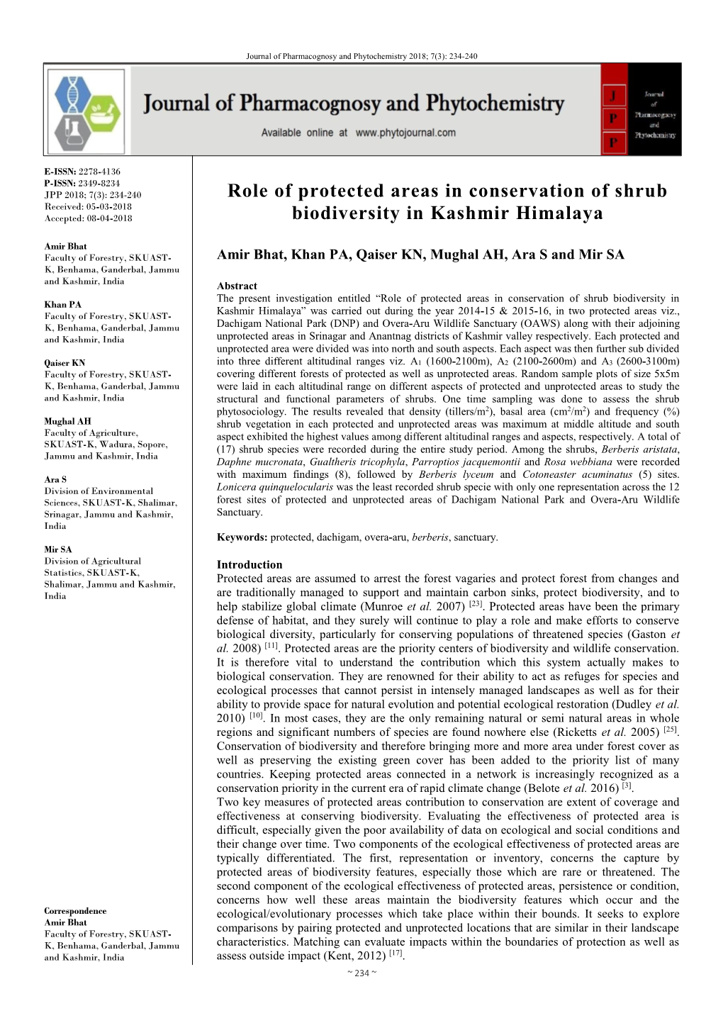Role of Protected Areas in Conservation of Shrub Biodiversity In