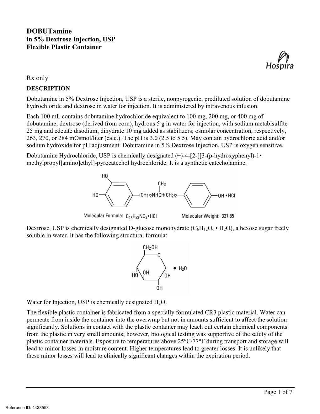 Dobutamine in 5% Dextrose Injection, USP Flexible Plastic Container