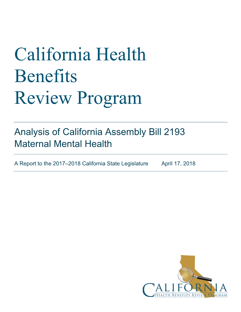 Analysis of California Assembly Bill 2193 Maternal Mental Health