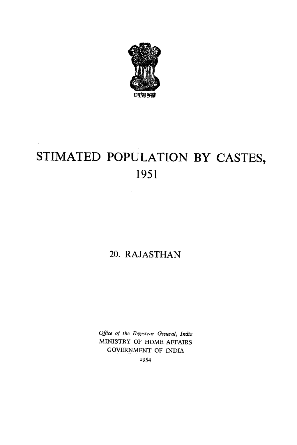 Estimated Population by Castes, 20 Rajasthan