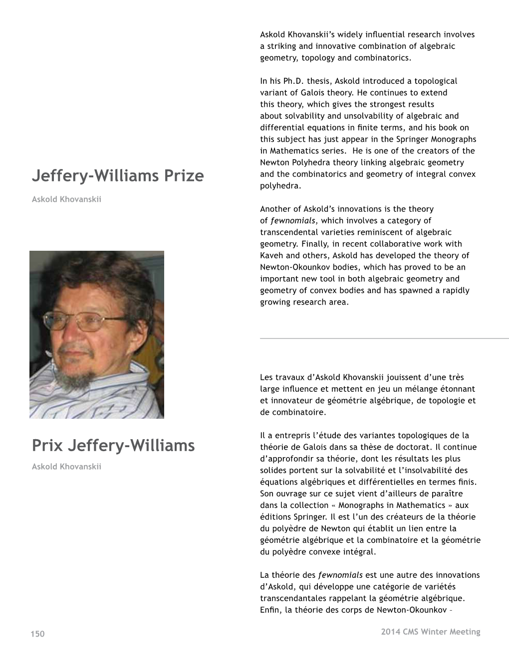 Jeffery-Williams Prize Prix Jeffery-Williams