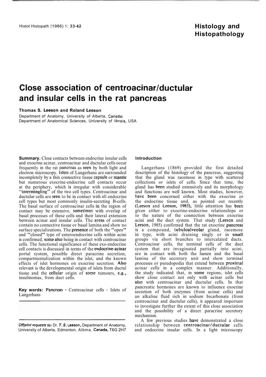 Close Association of Centroacinar/Ductular and Insular Cells in the Rat Pancreas