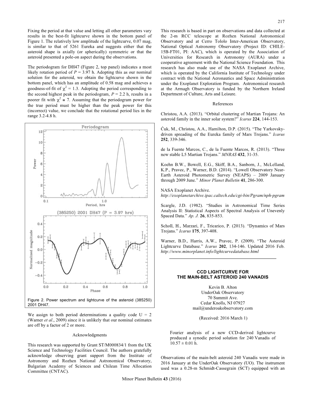 217 Minor Planet Bulletin 43 (2016) Fixing the Period at That Value And