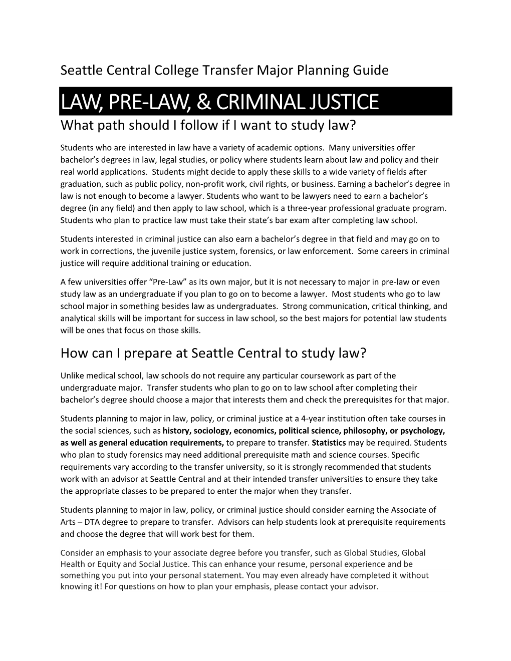 Law, Pre-Law, & Criminal Justice