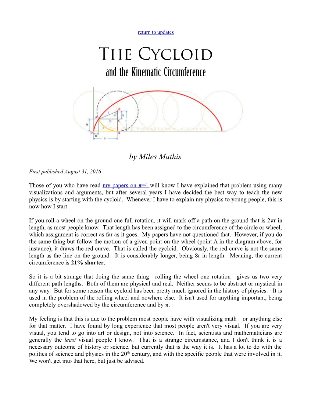 The Cycloid and the Kinematic Circumference
