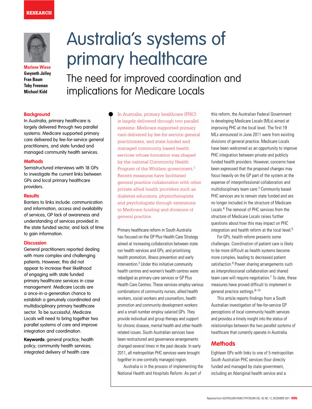Australia's Systems of Primary Healthcare