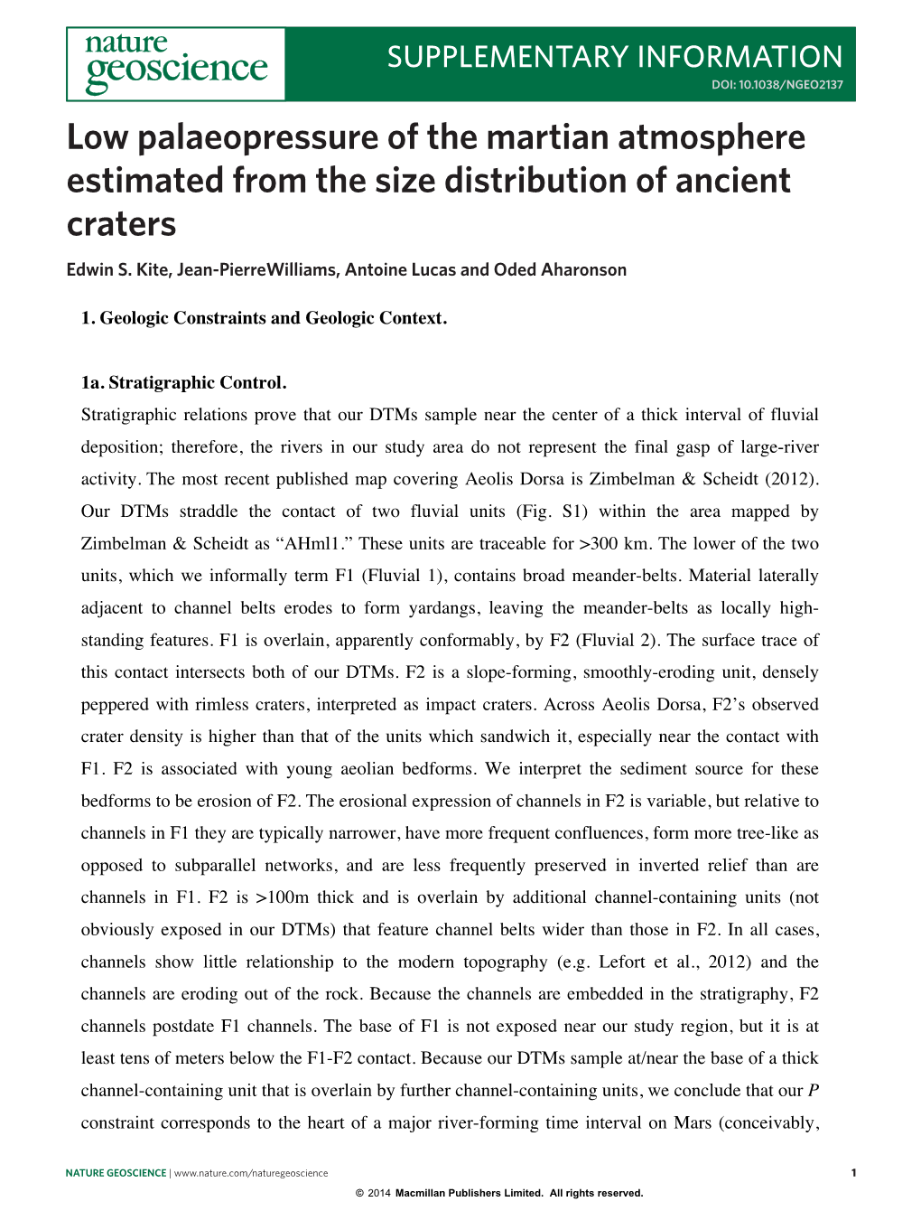 Low Palaeopressure of the Martian Atmosphere Estimated from the Size