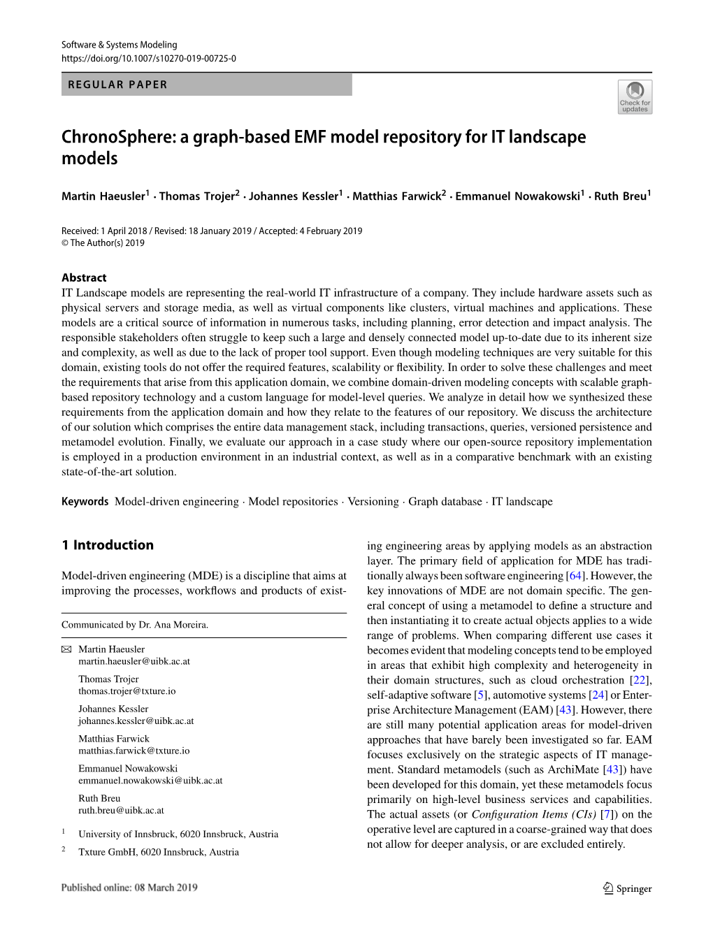 Chronosphere: a Graph-Based EMF Model Repository for IT Landscape Models