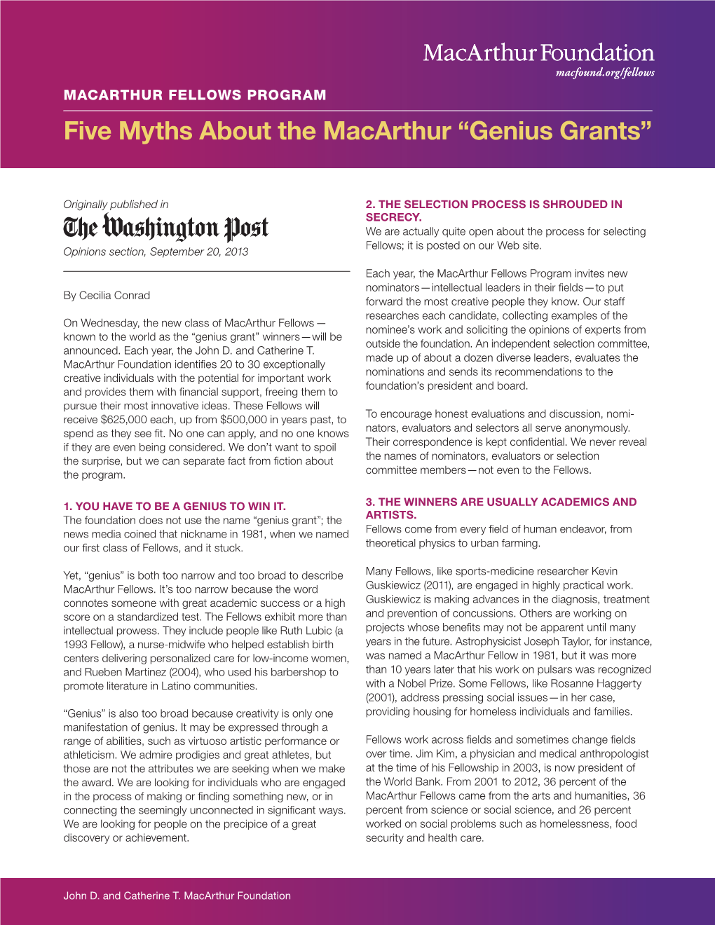 Five Myths About the Macarthur “Genius Grants”