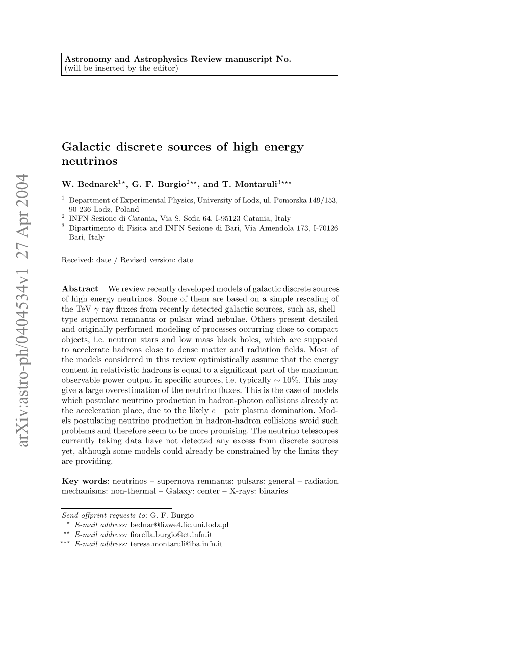 Galactic Discrete Sources of High Energy Neutrinos