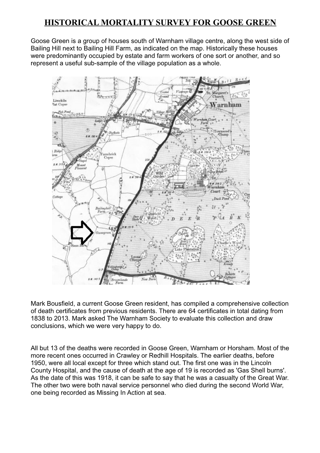 Historical Mortality Survey for Goose Green