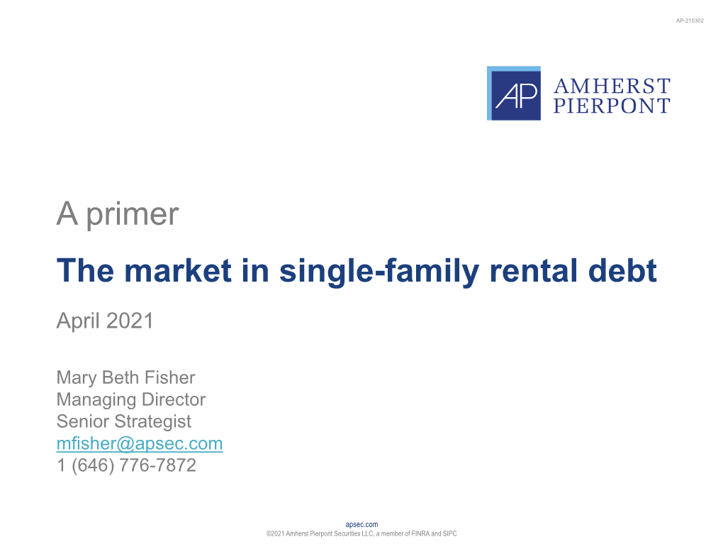 A Primer the Market in Single-Family Rental Debt