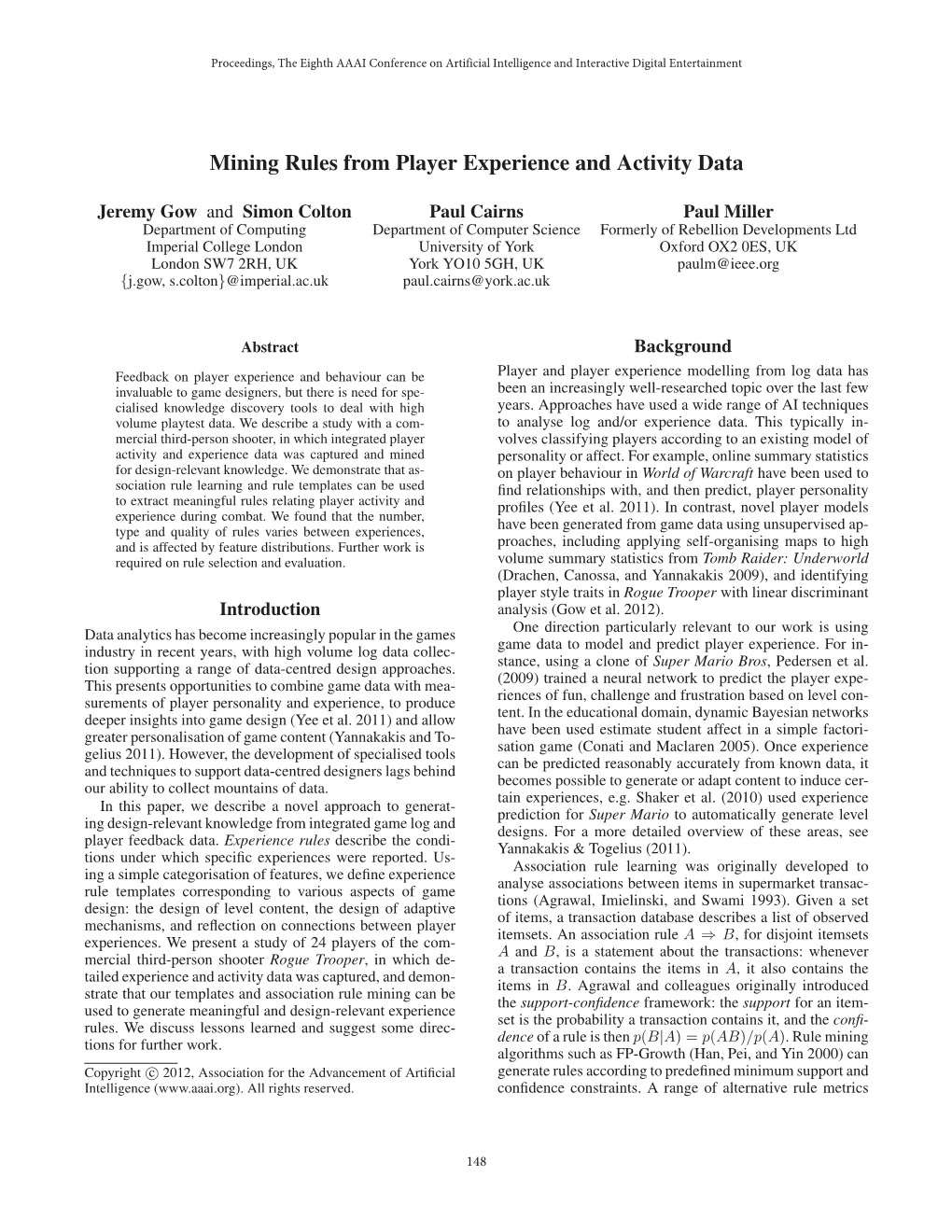 Mining Rules from Player Experience and Activity Data