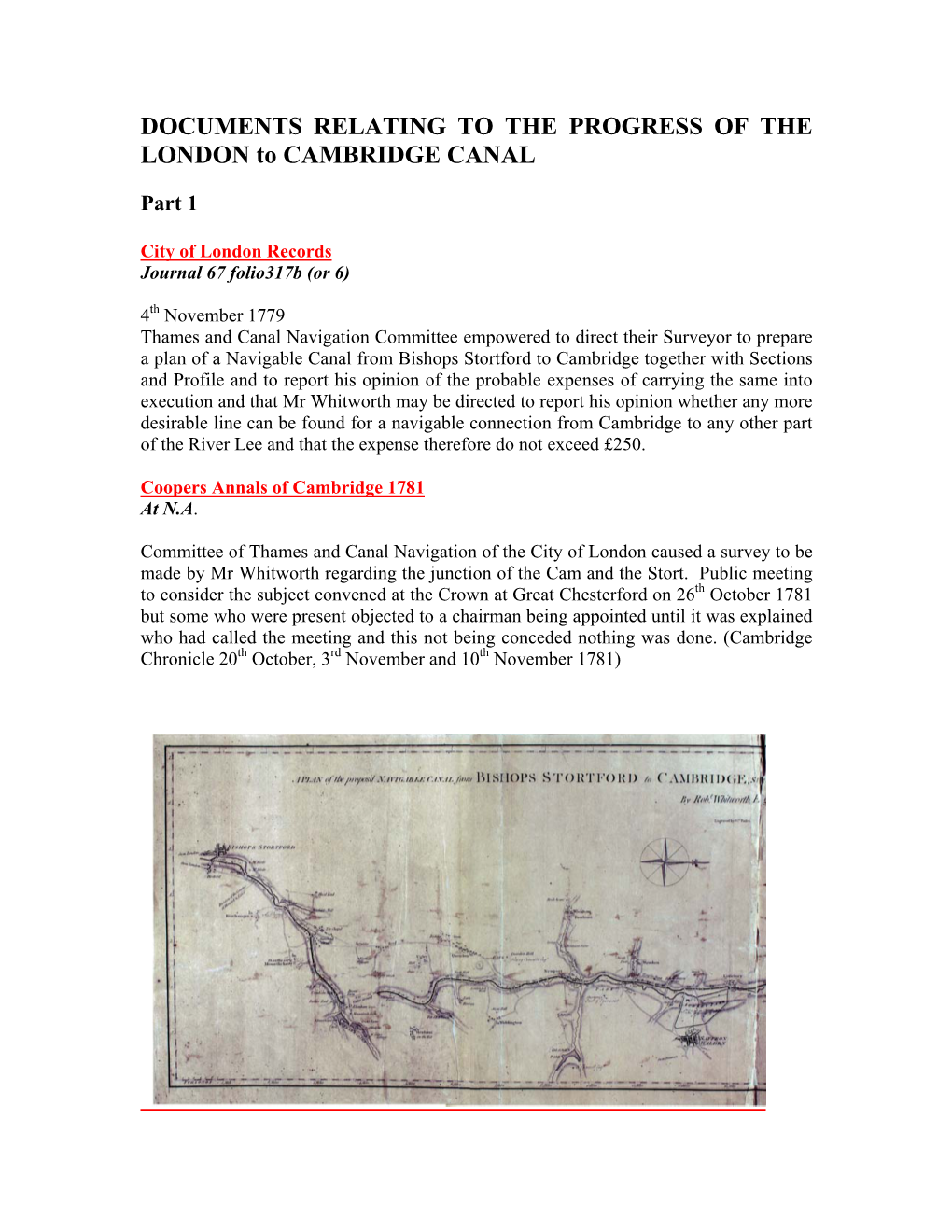 DOCUMENTS RELATING to the PROGRESS of the LONDON to CAMBRIDGE CANAL