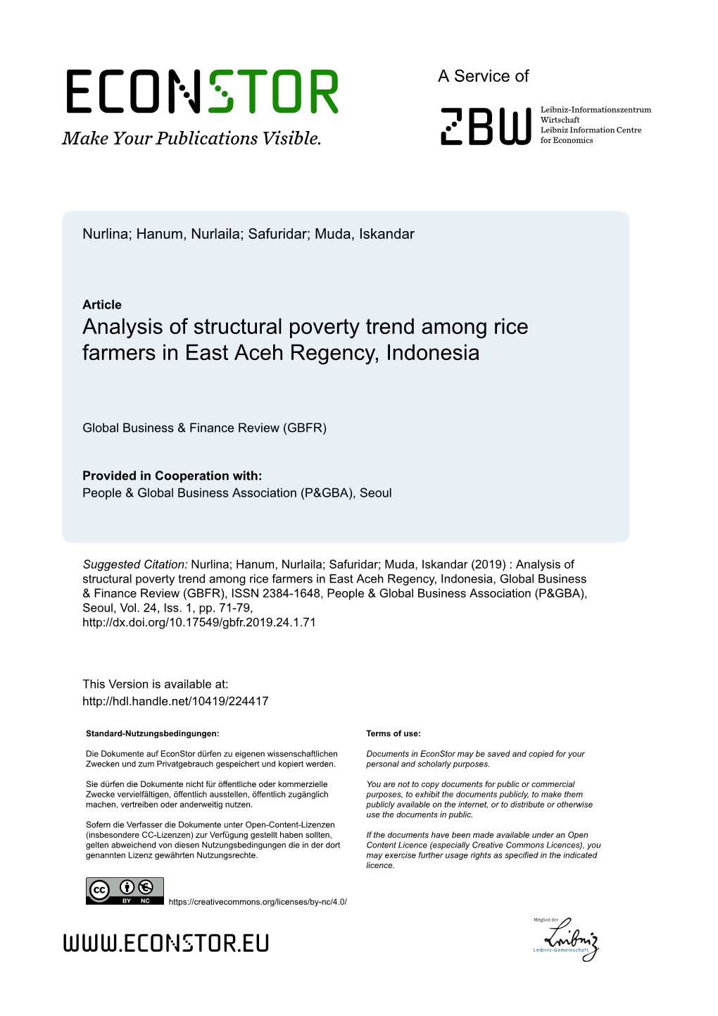 Analysis of Structural Poverty Trend Among Rice Farmers in East Aceh Regency, Indonesia