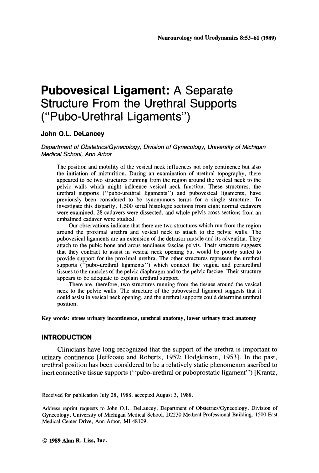 Pubovesical Ligament: a Separate Structure from the Urethral Supports (“Pubo-Urethral Ligaments”)