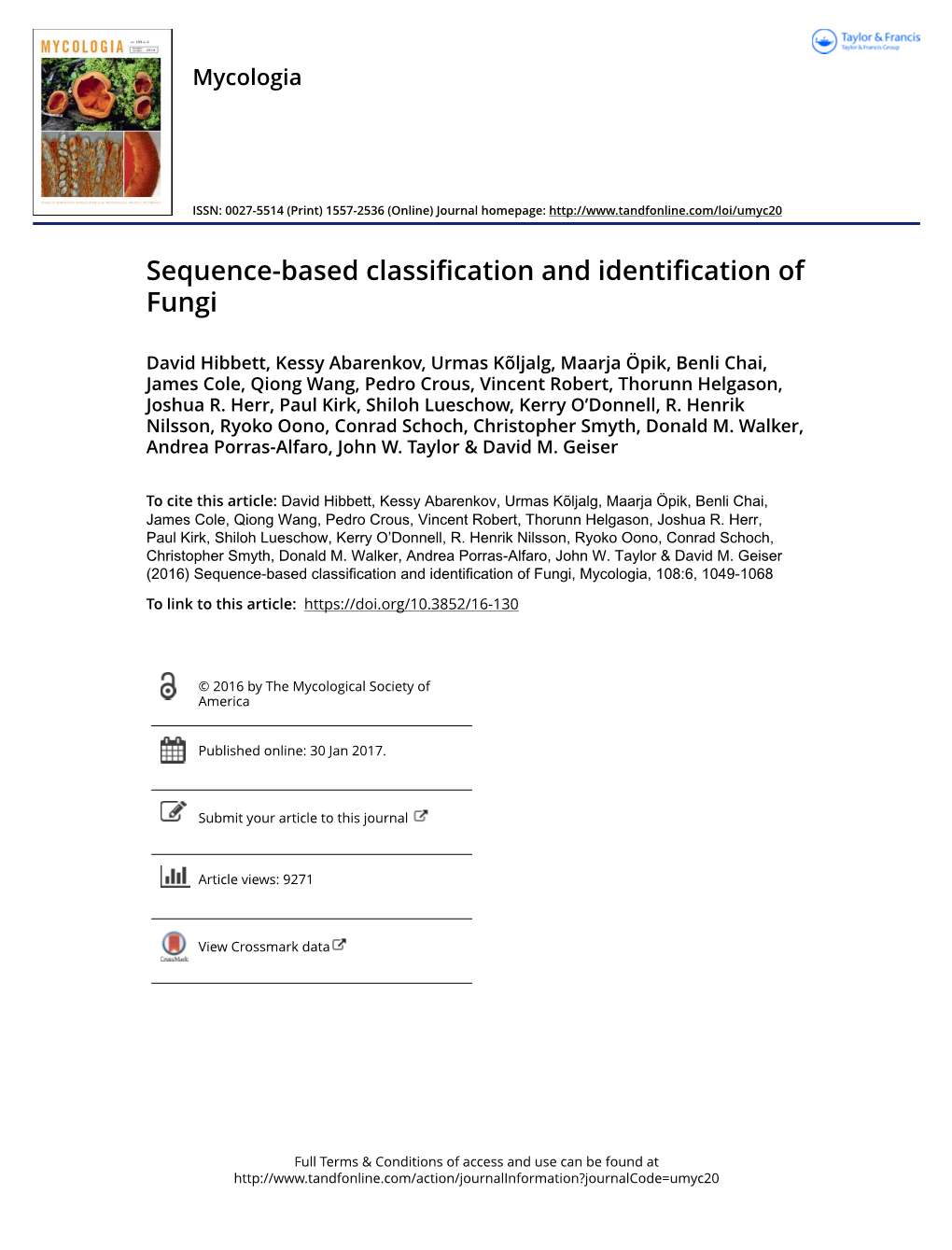 Sequence-Based Classification and Identification of Fungi