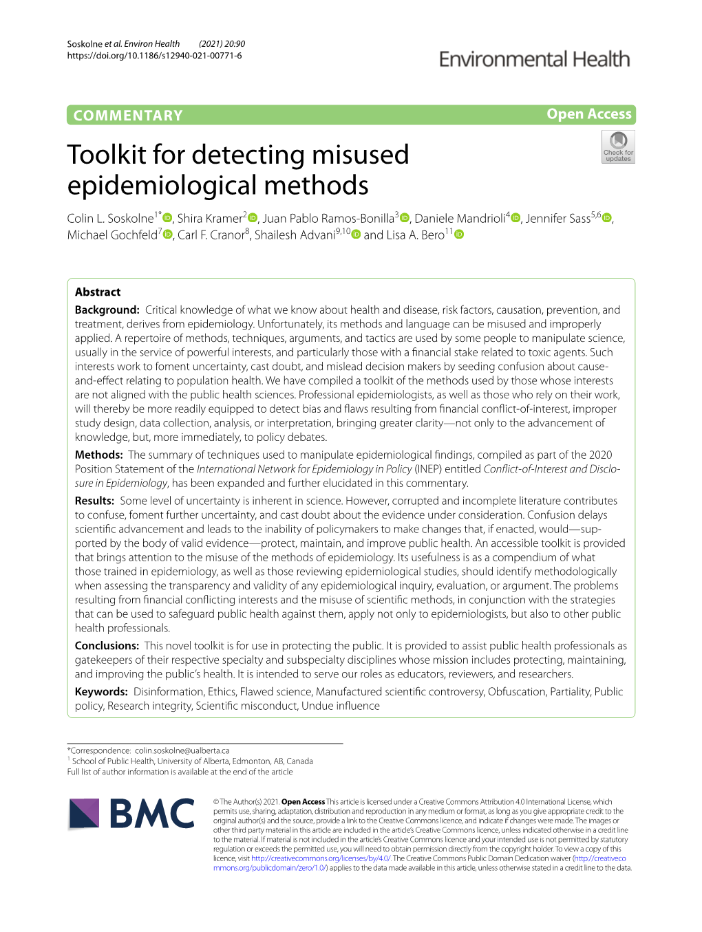 Toolkit for Detecting Misused Epidemiological Methods Colin L