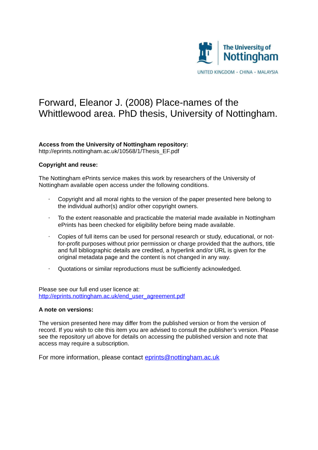 Place-Names of the Whittlewood Area. Phd Thesis, University of Nottingham