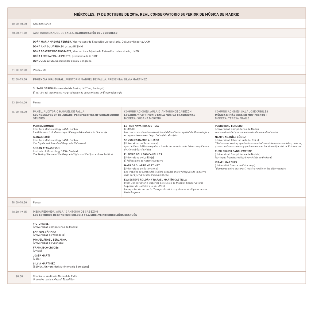 Miércoles, 19 De Octubre De 2016. Real Conservatorio Superior De Música De Madrid