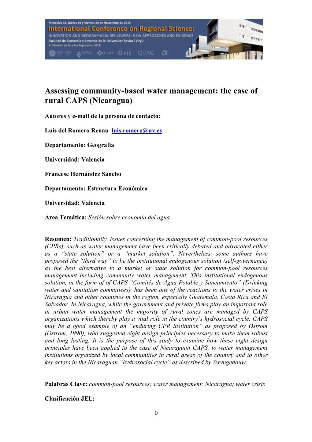 Assessing Community-Based Water Management: the Case of Rural CAPS (Nicaragua)