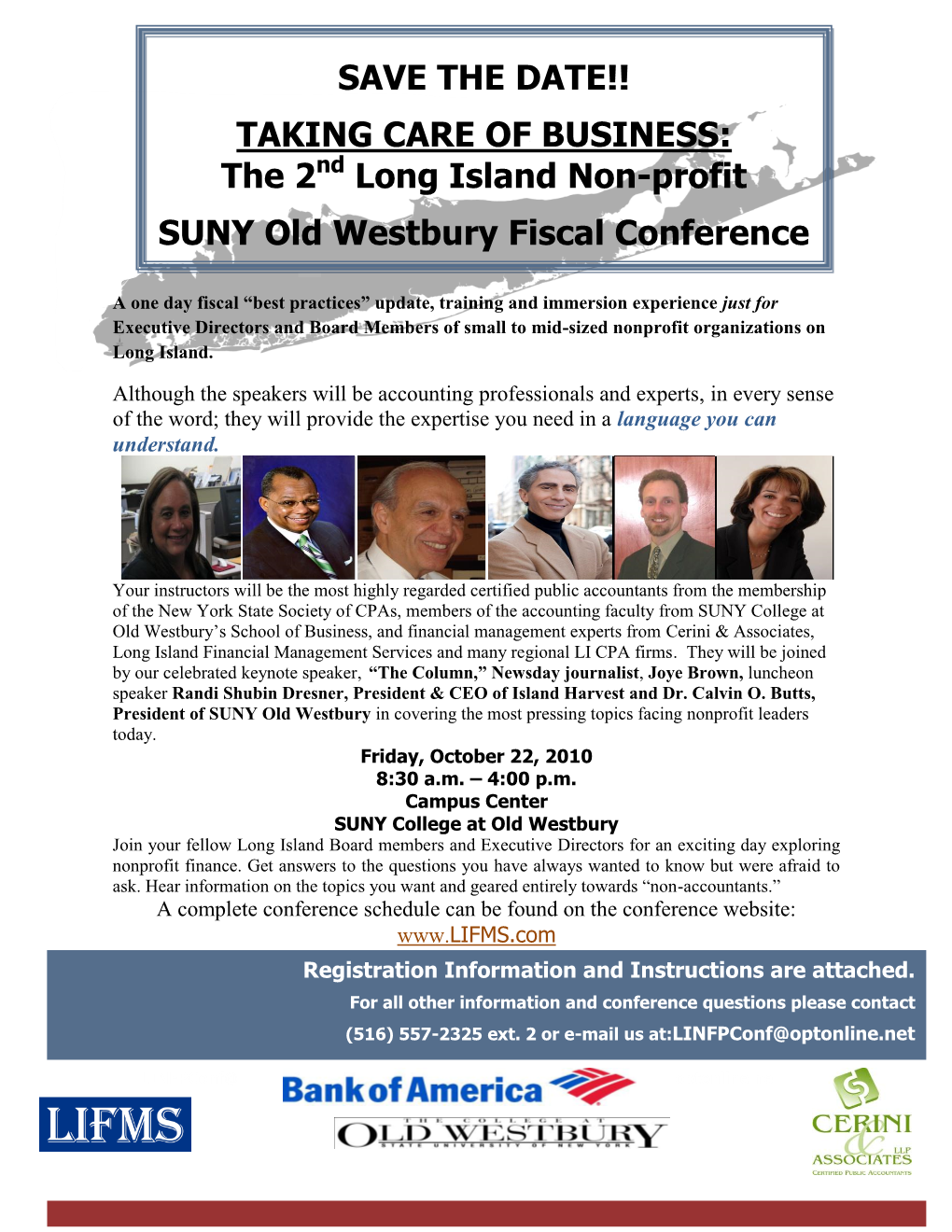 SAVE the DATE!! TAKING CARE of BUSINESS: Nd the 2 Long Island Non -Profit SUNY Old Westbury Fiscal Conference