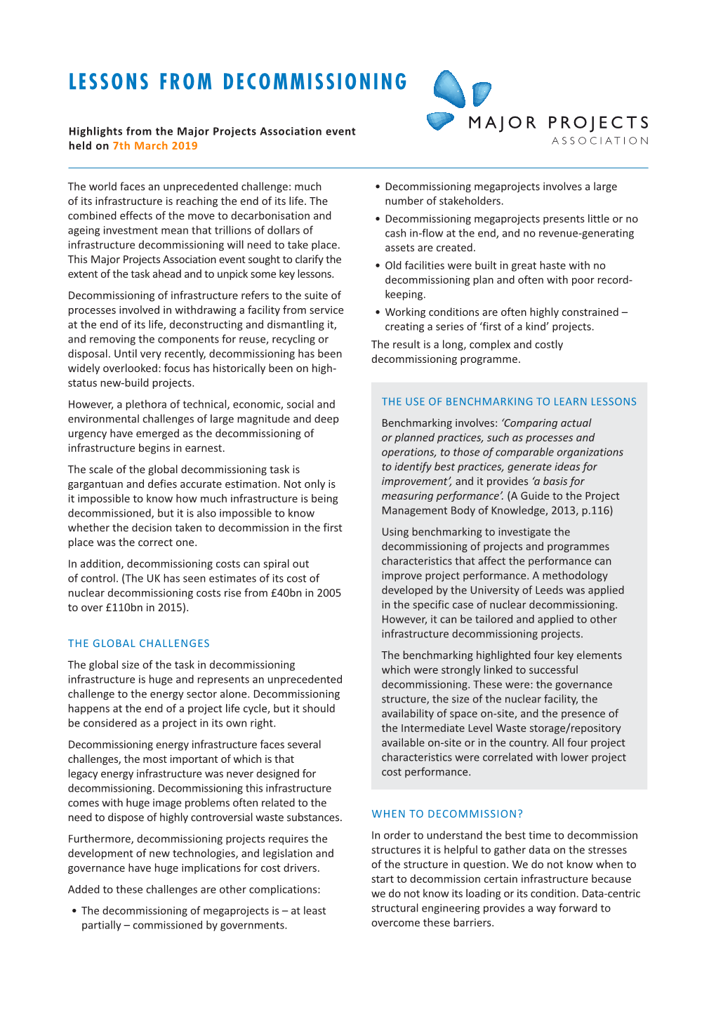 Lessons from Decommissioning