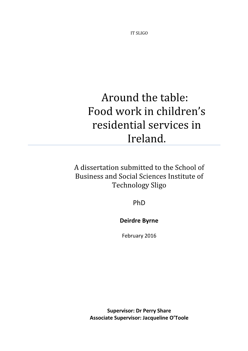 Food Work in Children's Residential Services in Ireland