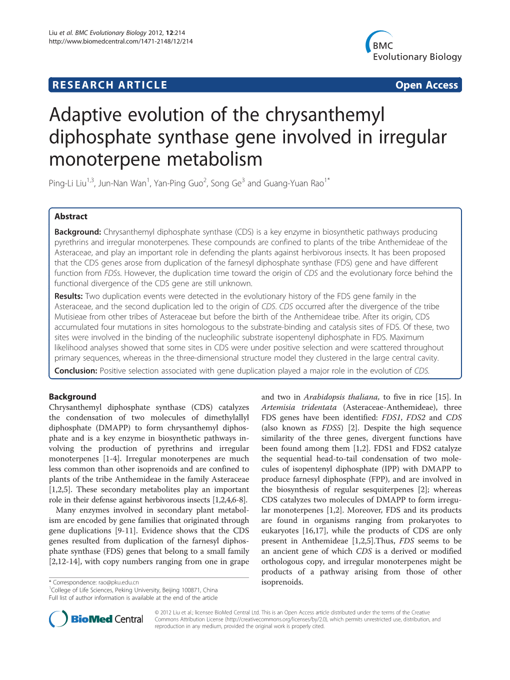 Adaptive Evolution of the Chrysanthemyl Diphosphate