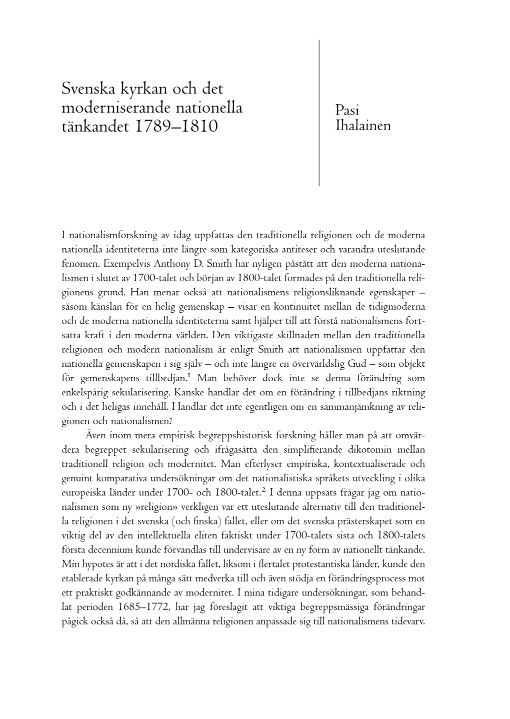 Svenska Kyrkan Och Det Moderniserande Nationella Pasi Tänkandet 1789–1810 Ihalainen