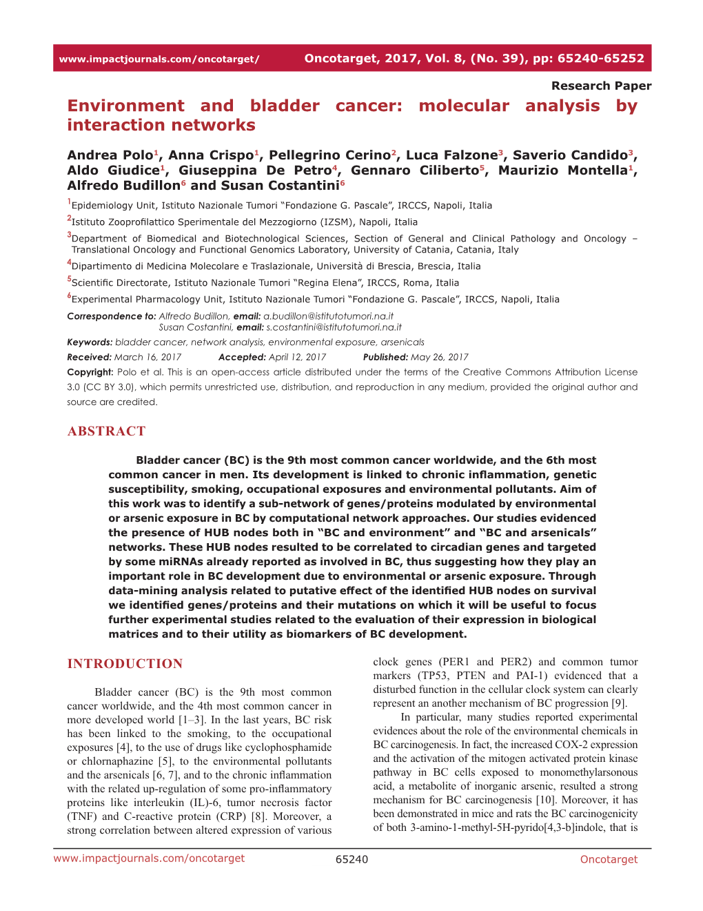 Environment and Bladder Cancer: Molecular Analysis by Interaction Networks