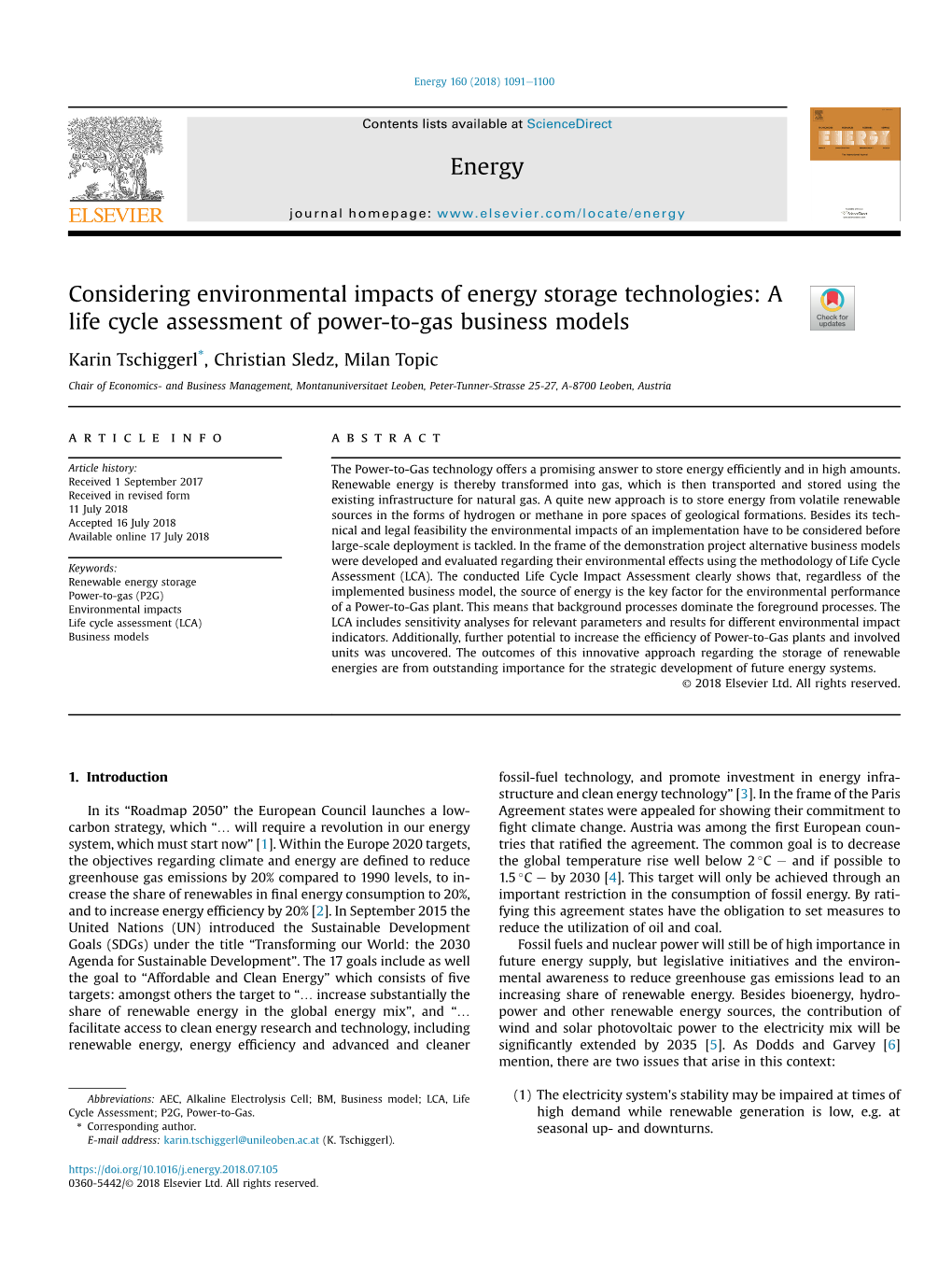 Considering Environmental Impacts of Energy Storage Technologies: a Life Cycle Assessment of Power-To-Gas Business Models