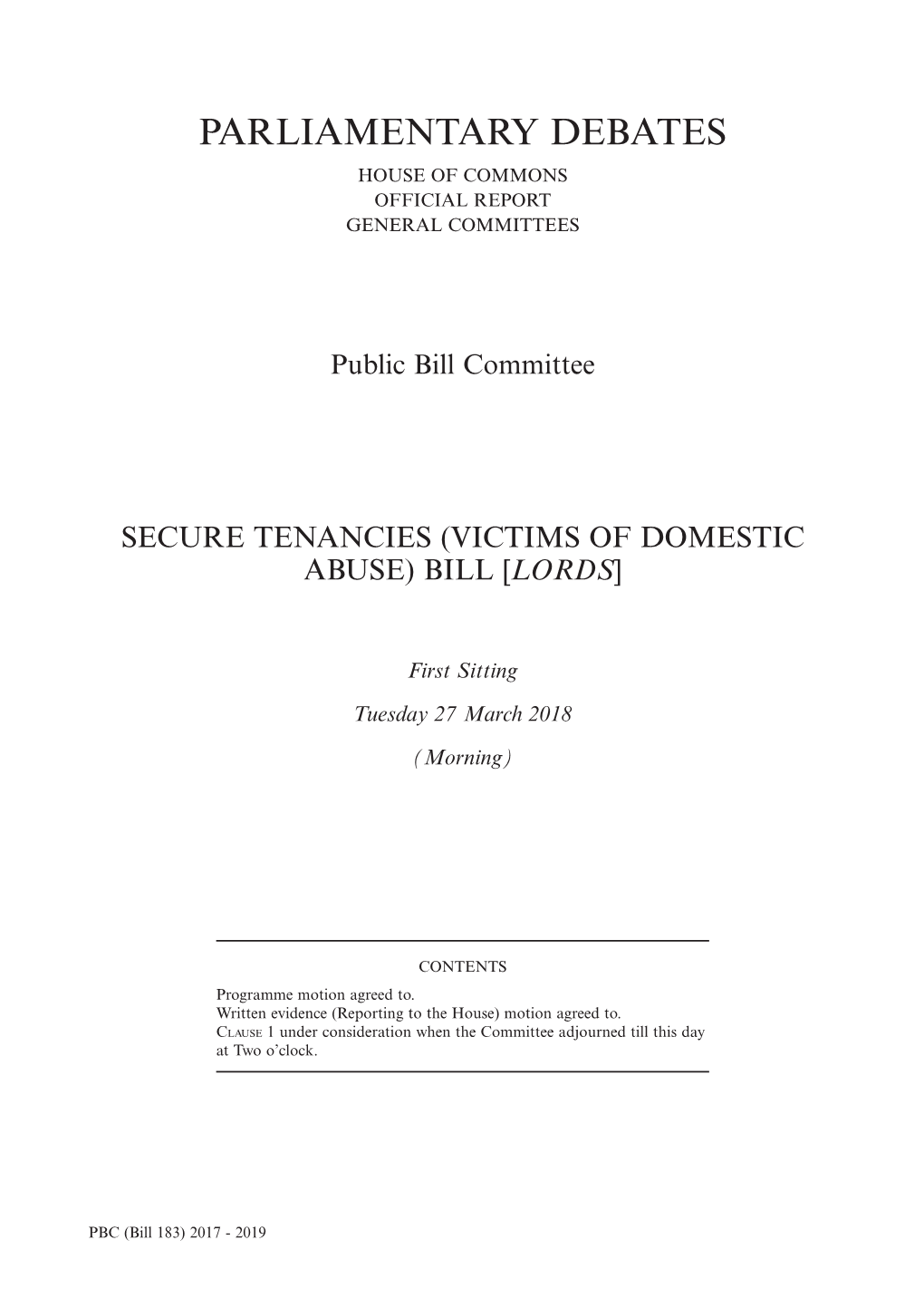 Parliamentary Debates House of Commons Official Report General Committees