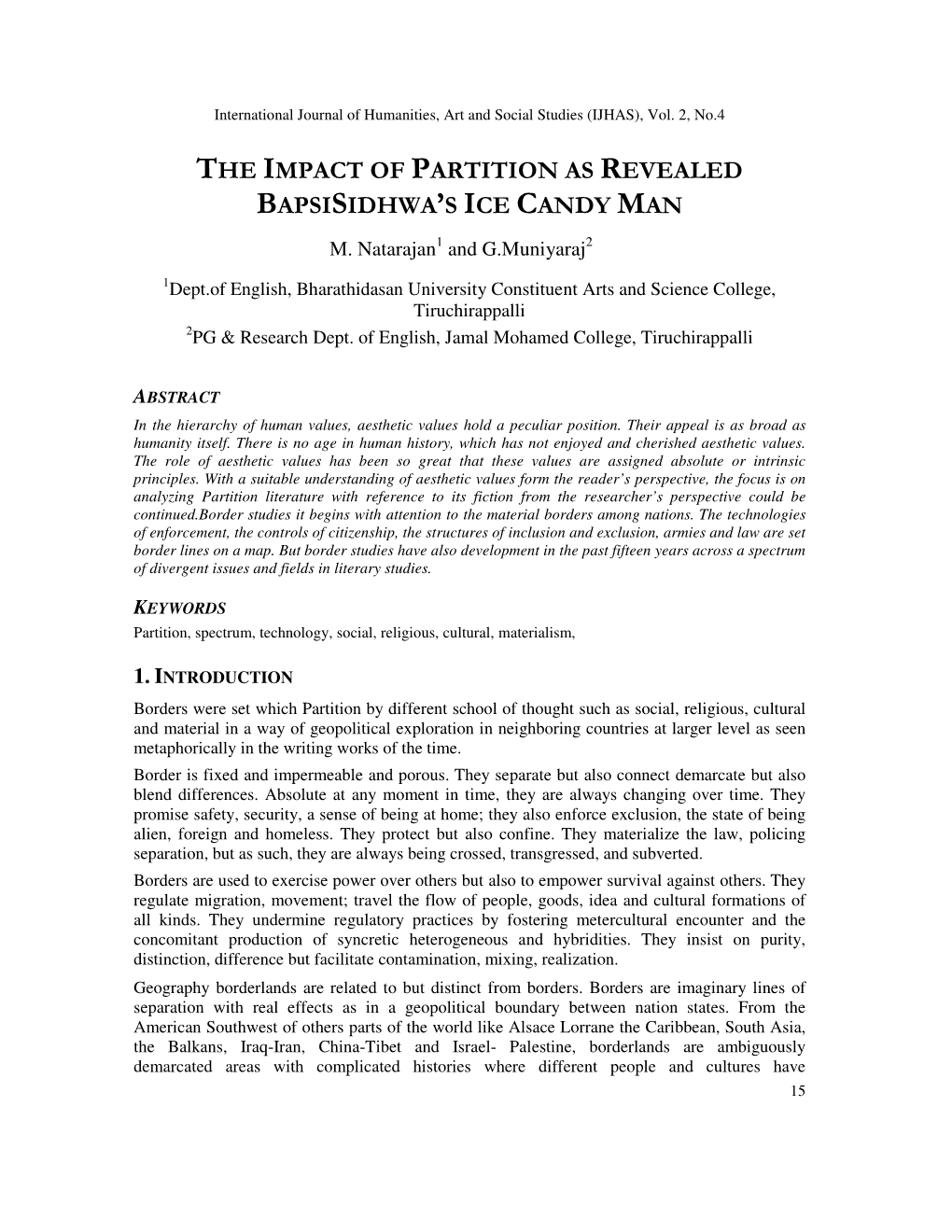 The Impact of Partition As Revealed Bapsisidhwa's Ice