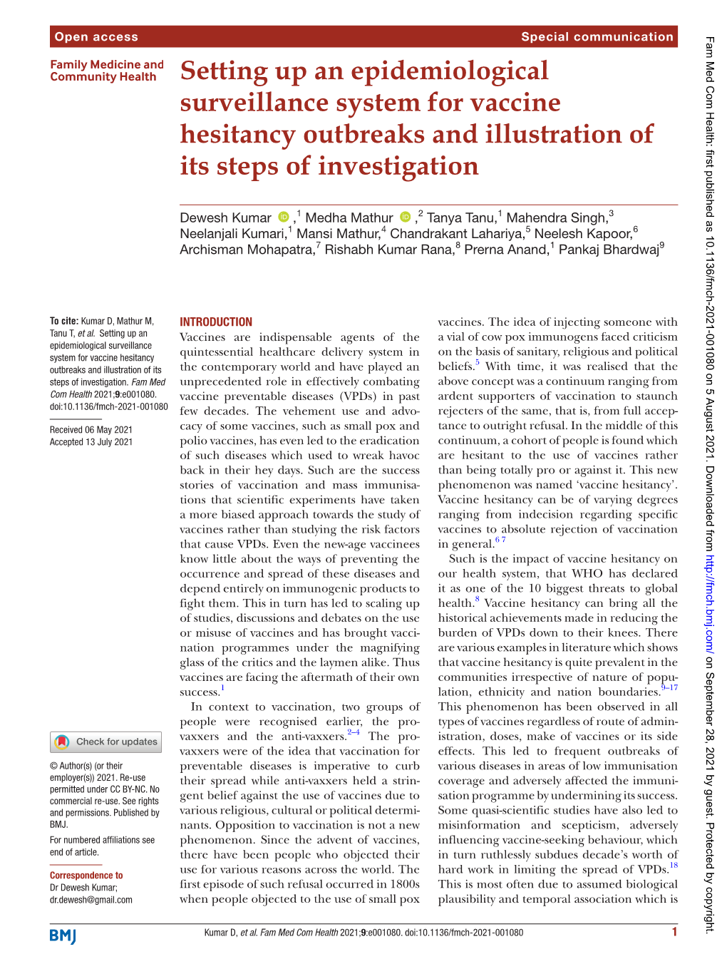 Setting up an Epidemiological Surveillance System for Vaccine Hesitancy Outbreaks and Illustration of Its Steps of Investigation