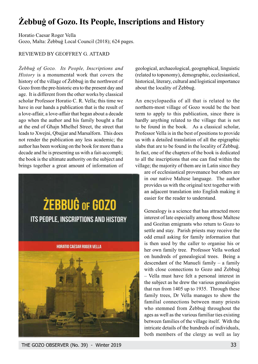 Book Review : Żebbuġ of Gozo. Its People, Inscriptions and History