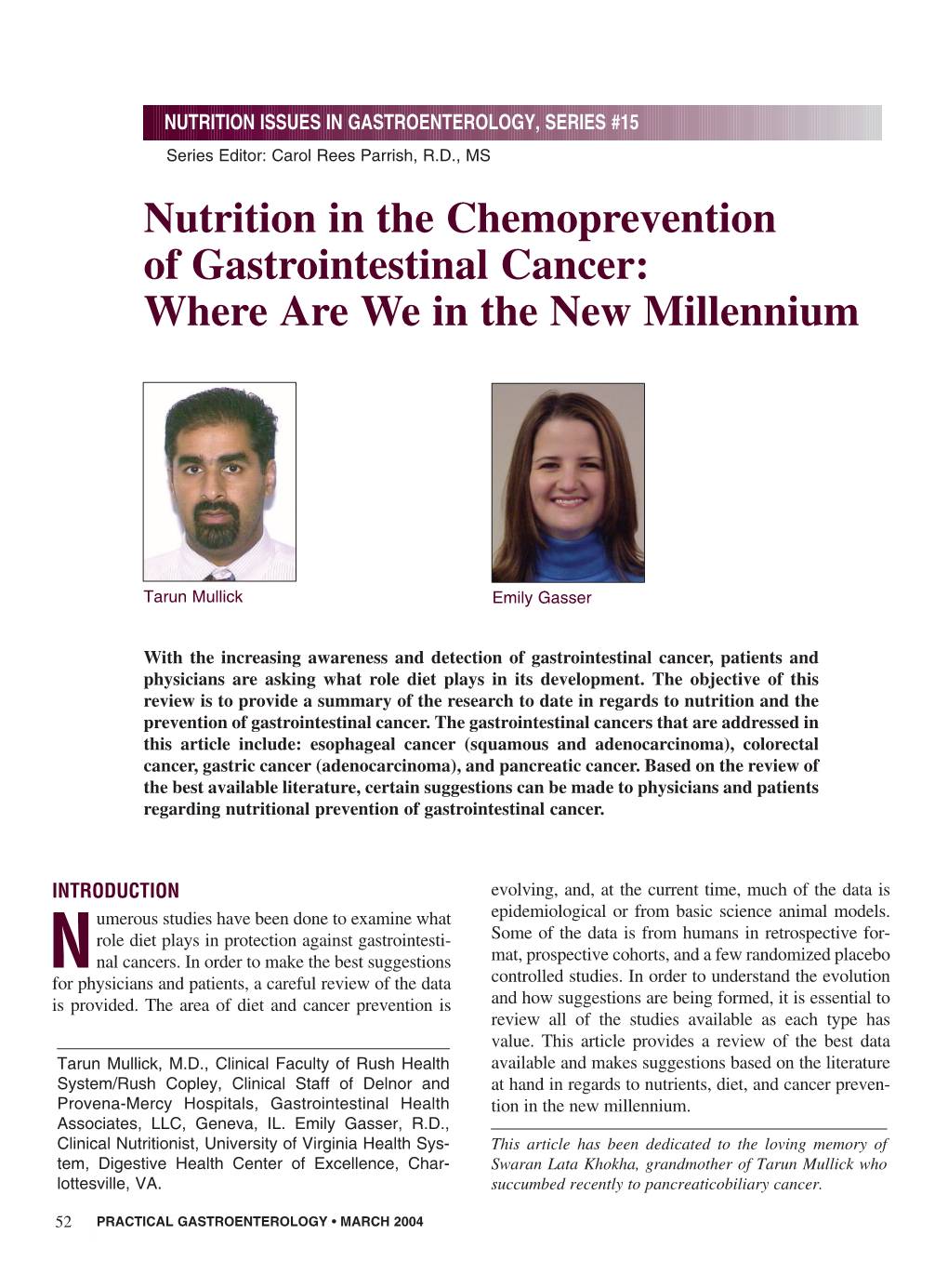 Nutrition in the Chemoprevention of Gastrointestinal Cancer: Where Are We in the New Millennium