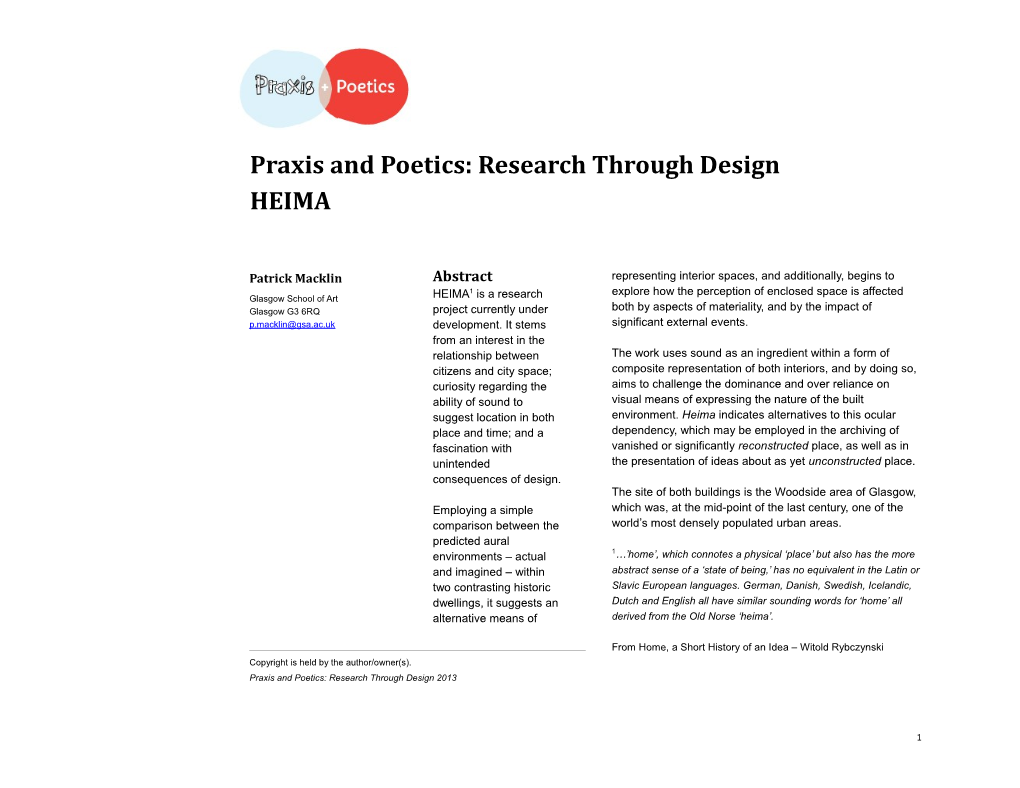 Praxis and Poetics: Research Through Design
