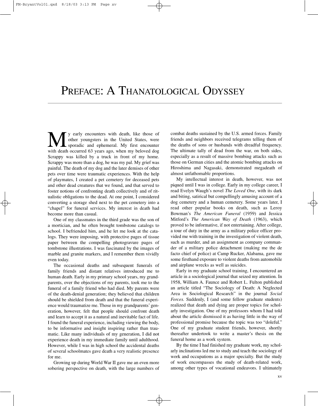 Preface:A Thanatological Odyssey