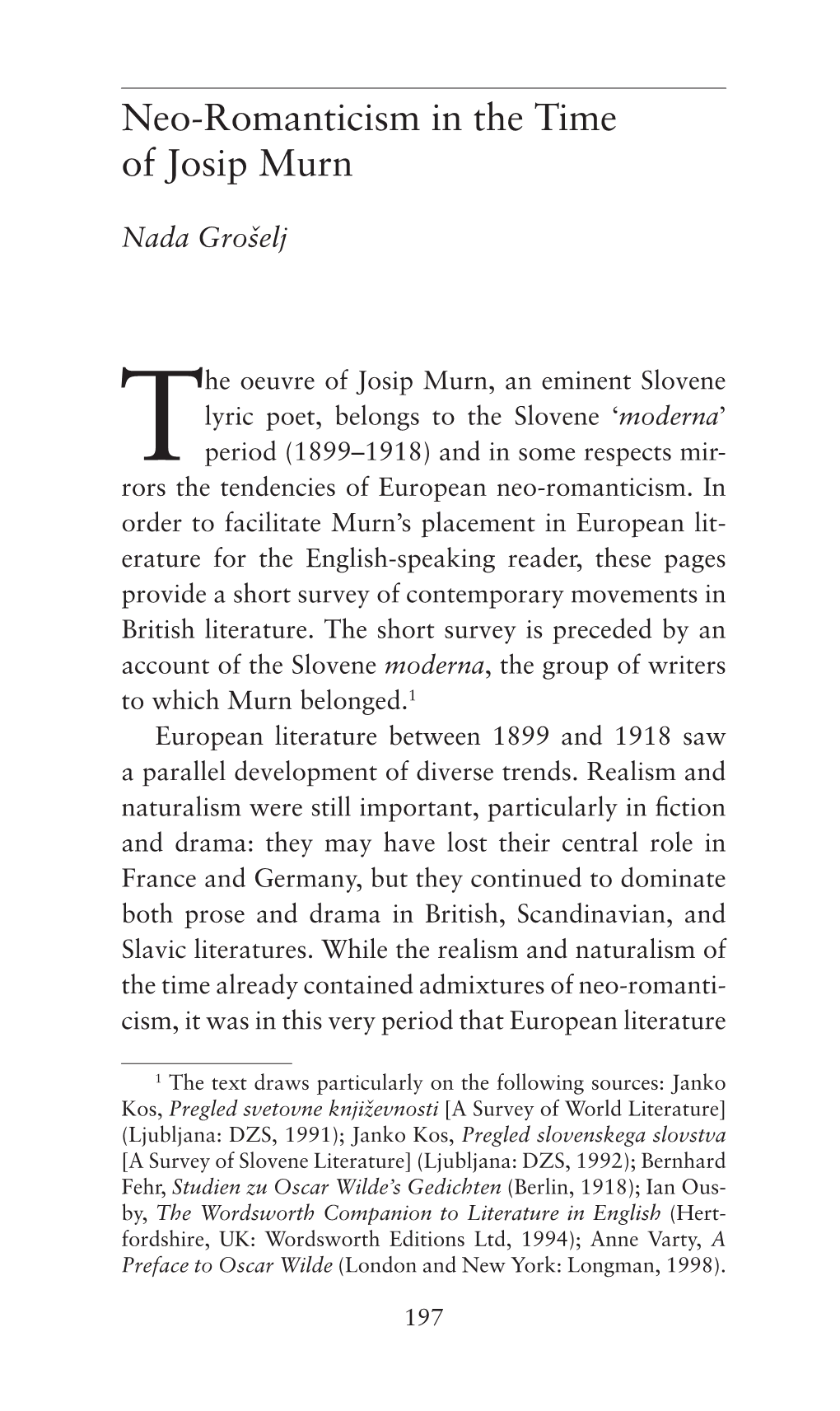 Neo-Romanticism in the Time of Josip Murn Neo-Romanticism in the Time of Josip Murn