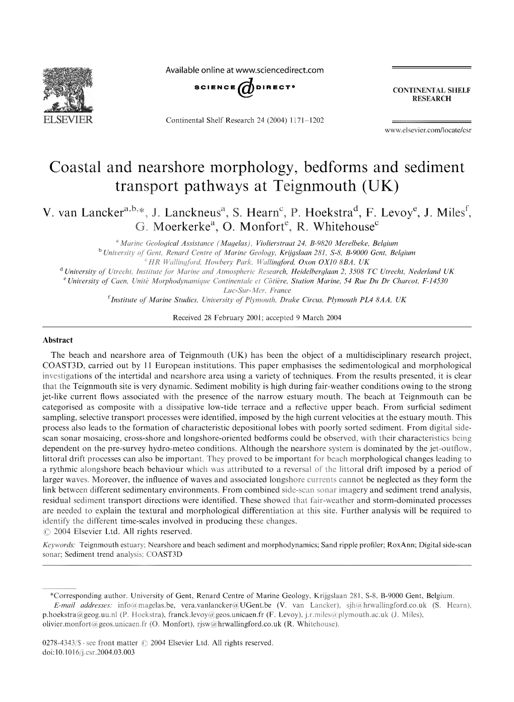 Coastal and Nearshore Morphology, Bedforms and Sediment Transport Pathways at Teignmouth (UK)