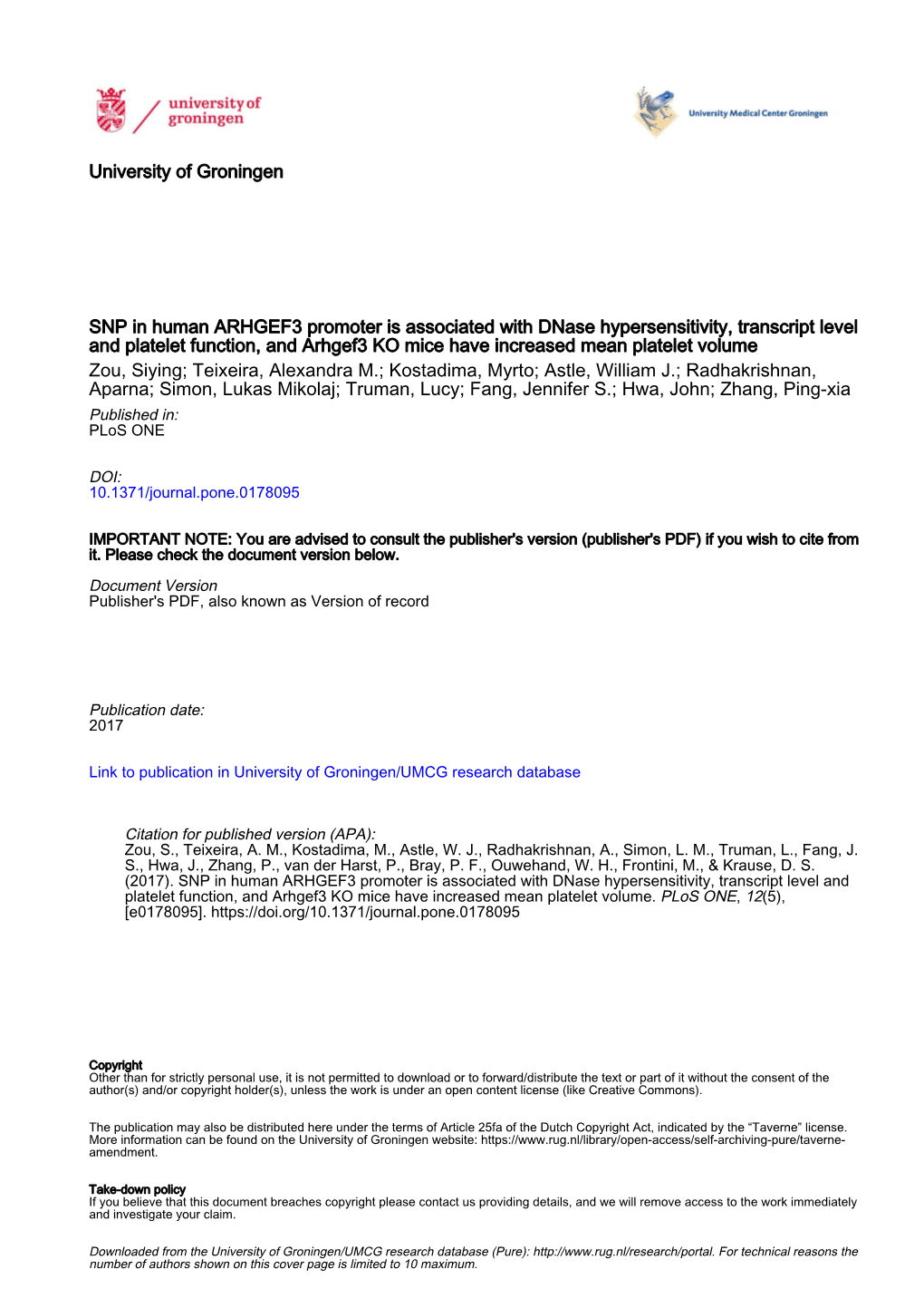 SNP in Human ARHGEF3 Promoter Is Associated with Dnase