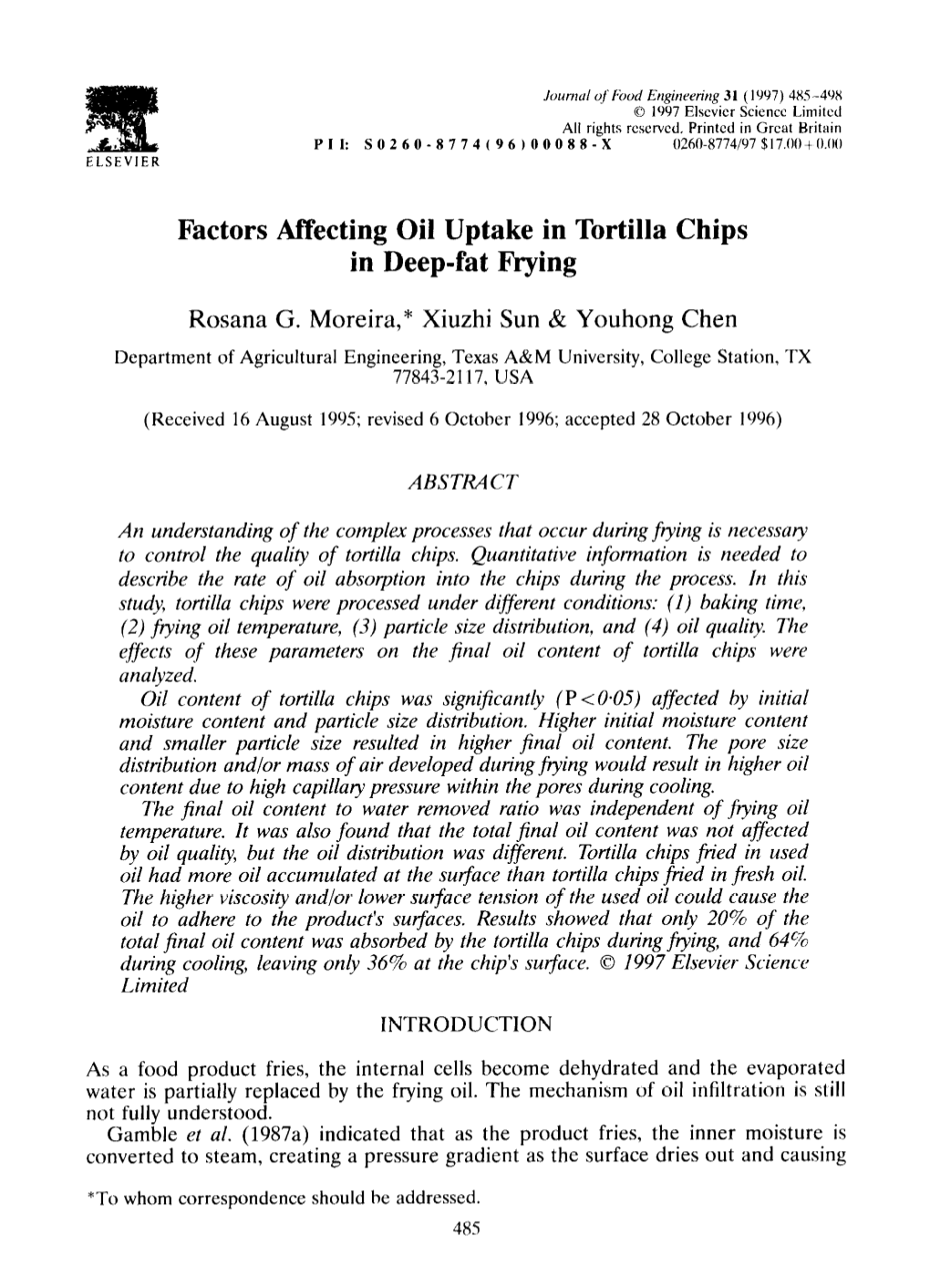 Factors Affecting Oil Uptake in Tortilla Chips in Deep-Fat Frying