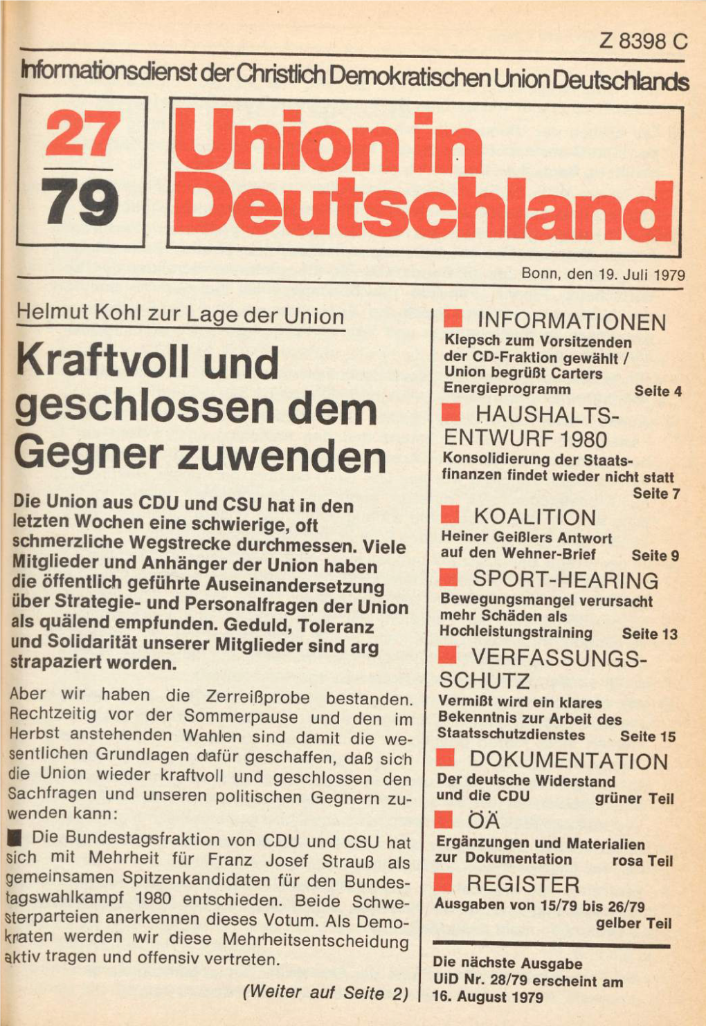 UID 1979 Nr. 27, Union in Deutschland