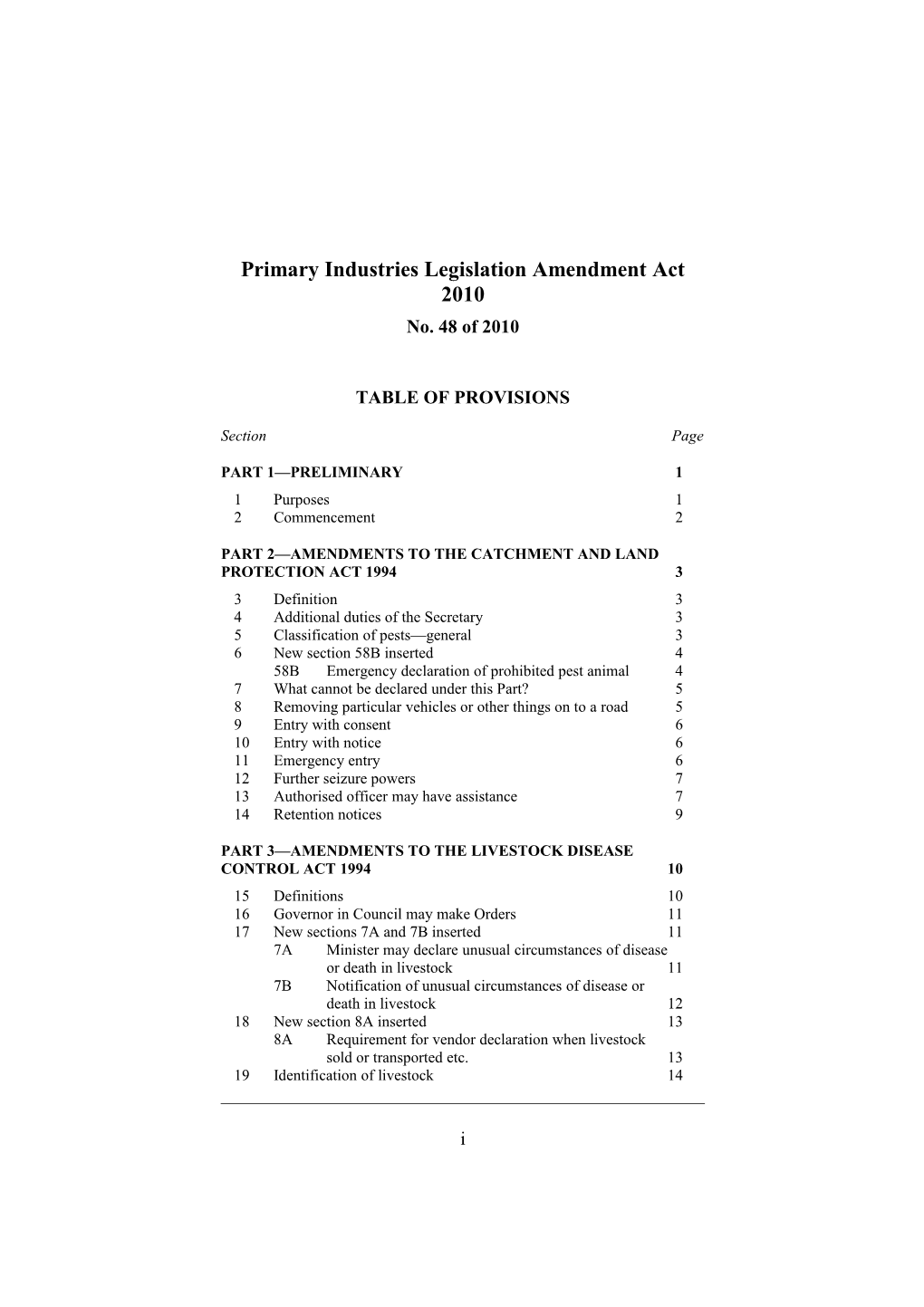 Primary Industries Legislation Amendment Act 2010