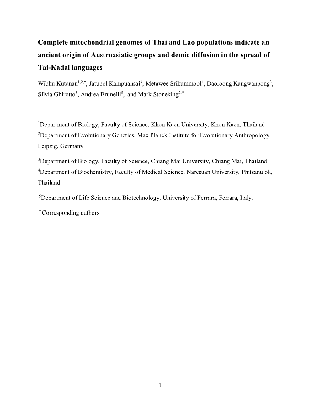 Complete Mitochondrial Genomes of Thai and Lao Populations