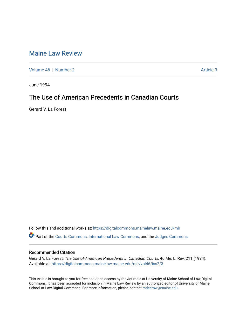 The Use of American Precedents in Canadian Courts
