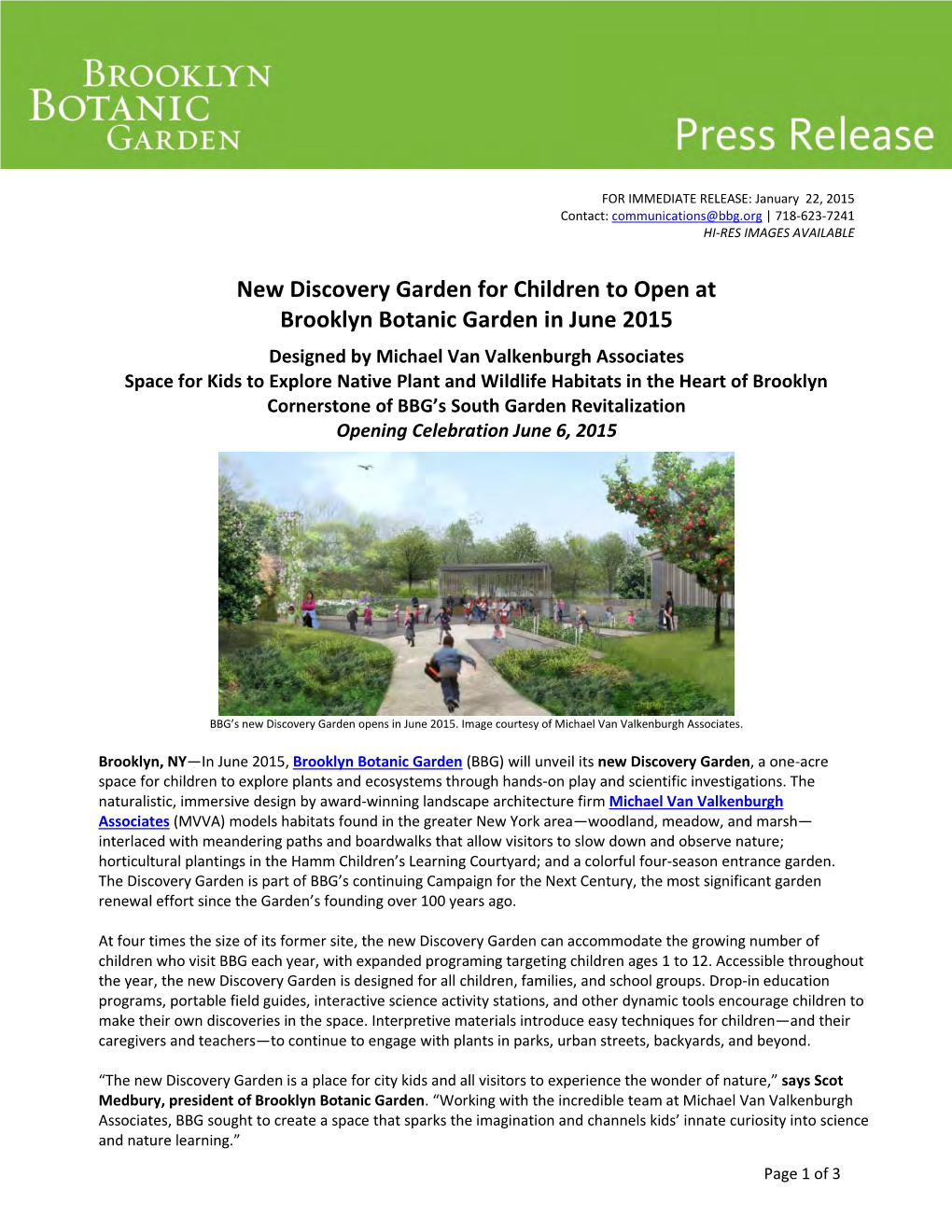 New Discovery Garden for Children to Open at Brooklyn Botanic Garden In